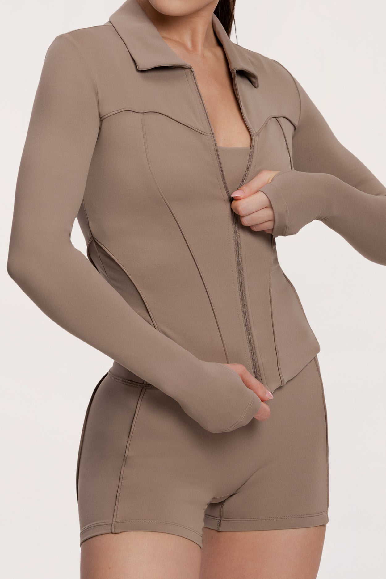 Mikina na zips pilates era warm beige