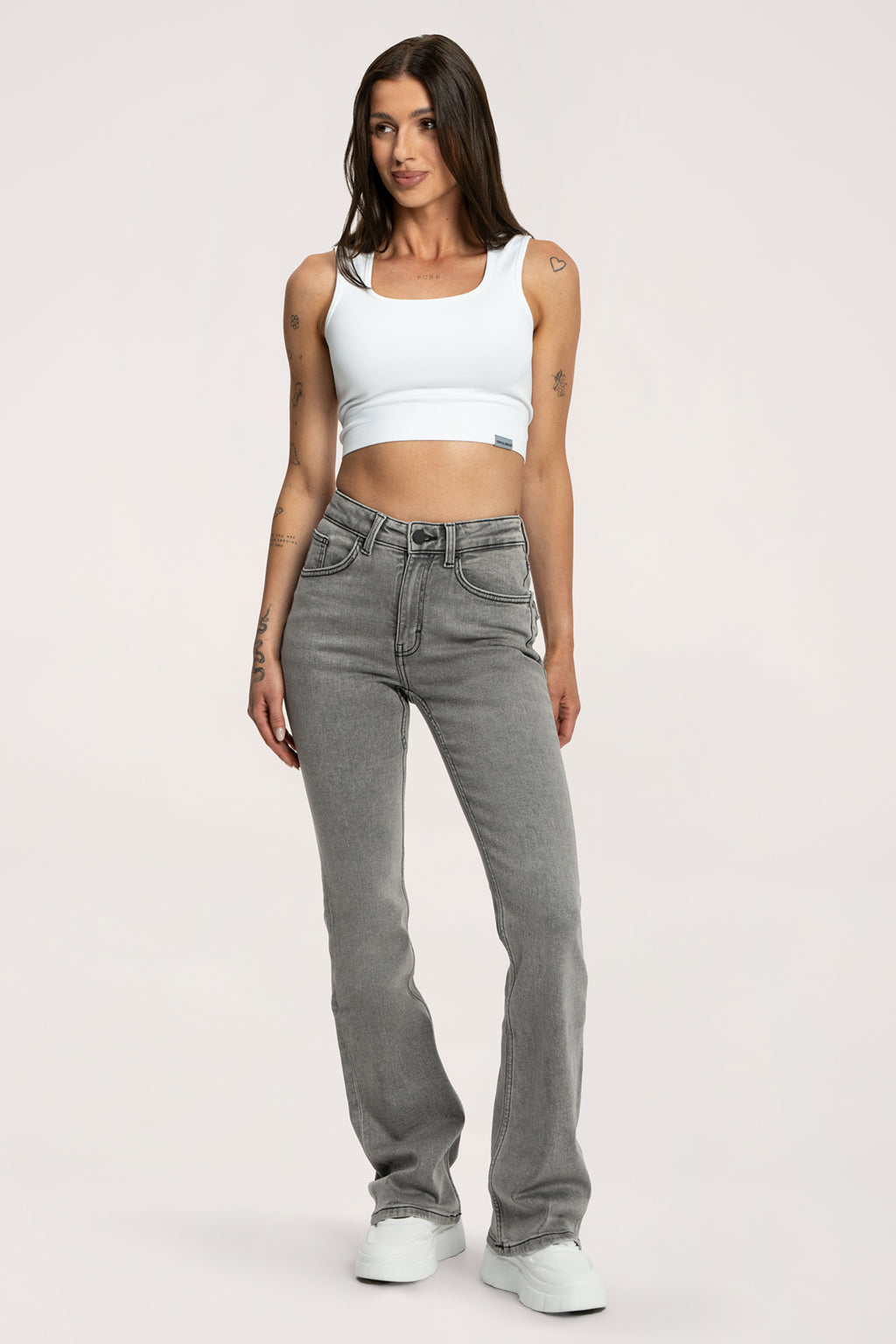 Džínsy zvony push up light grey