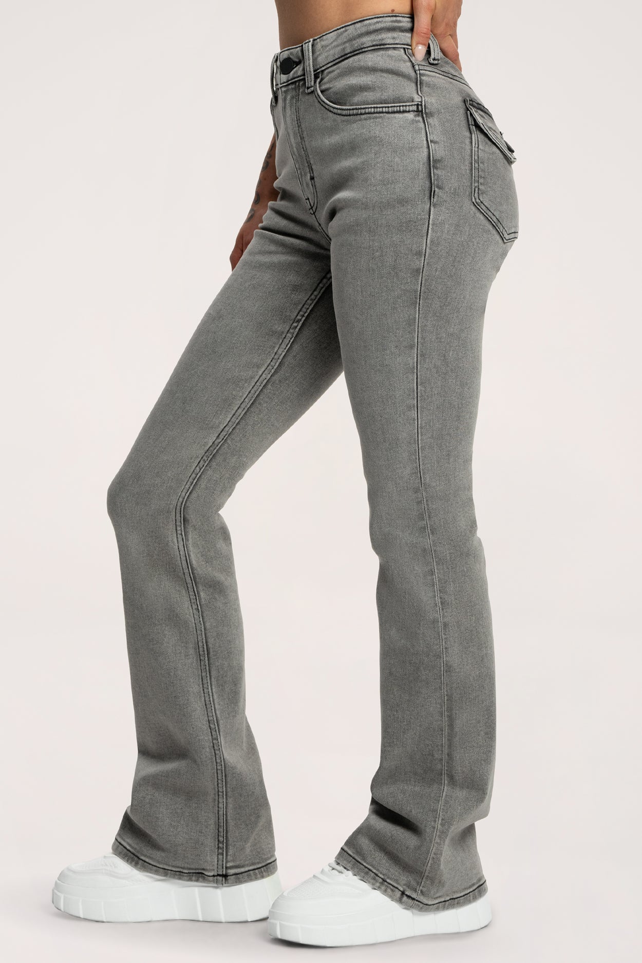 Džínsy zvony push up light grey