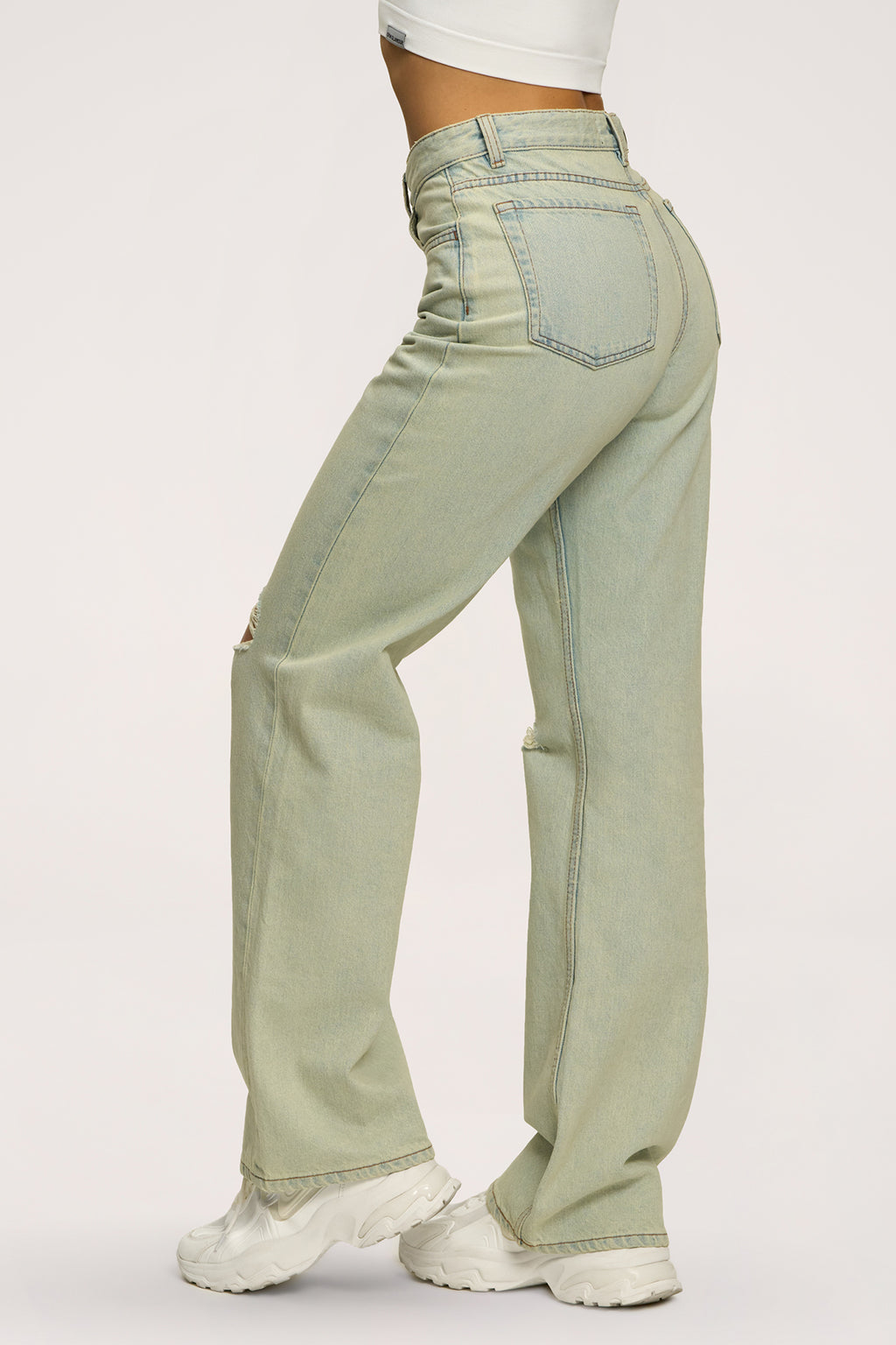 Džínsy wide relaxed light green