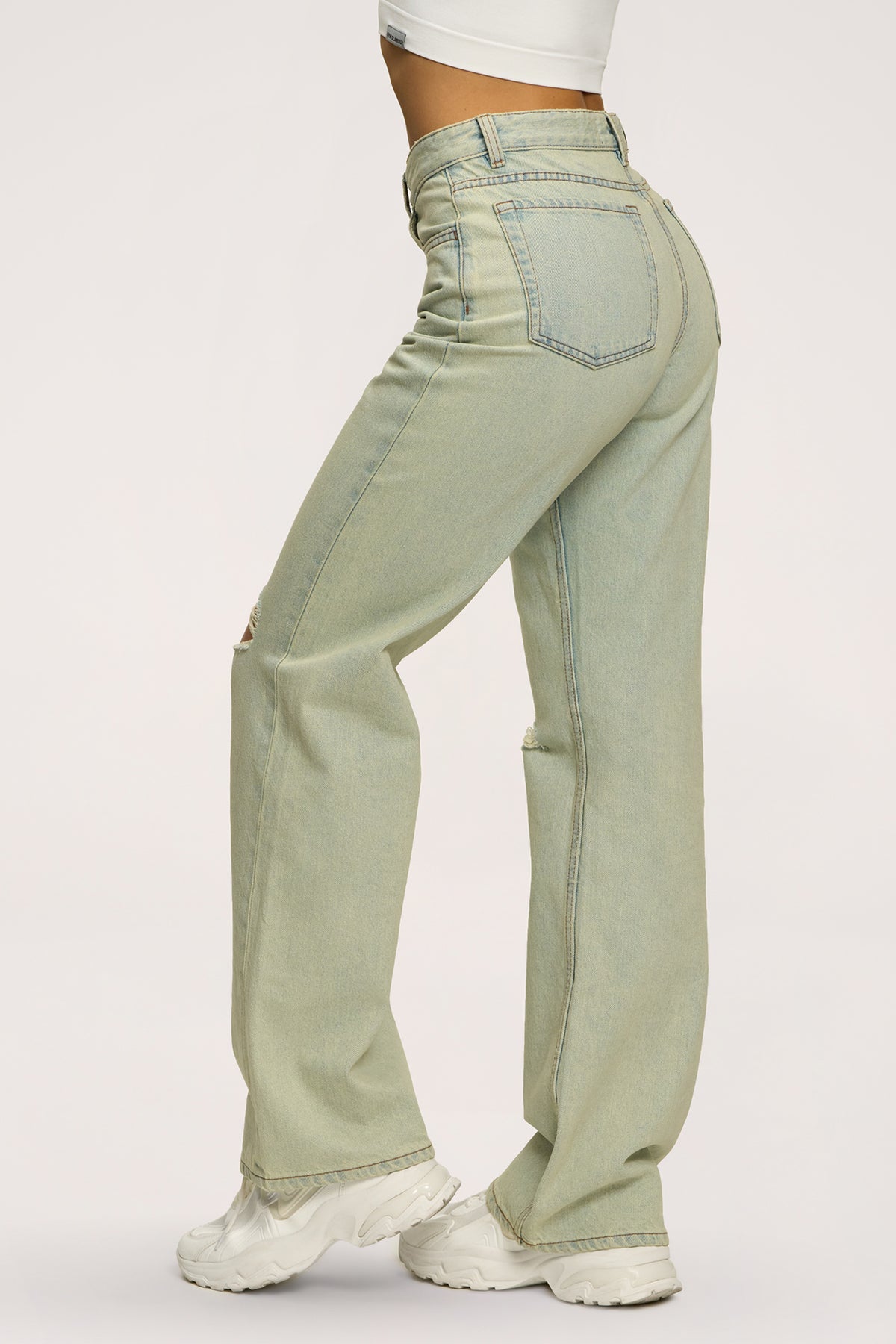 Džínsy wide relaxed light green