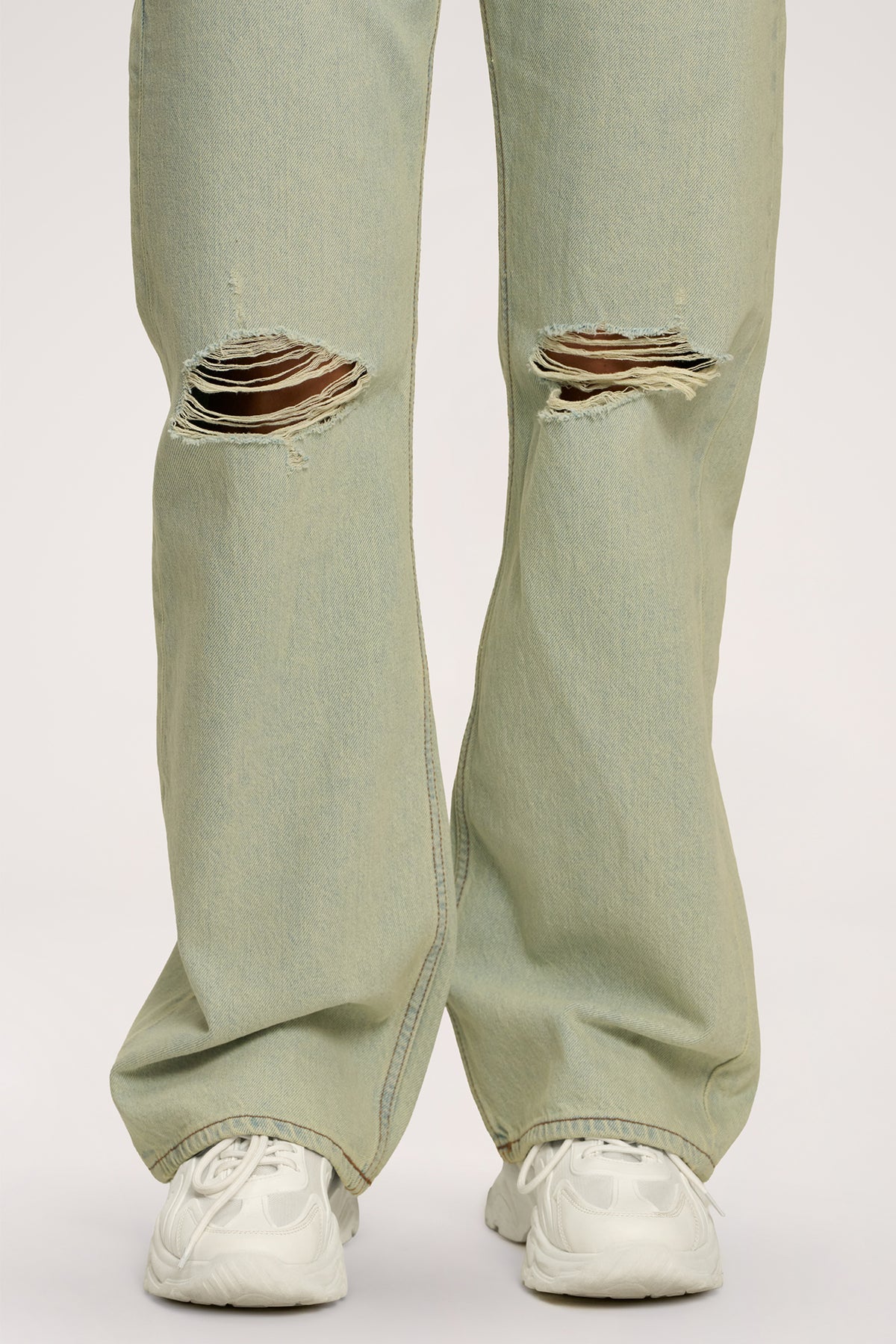 Džínsy wide relaxed light green