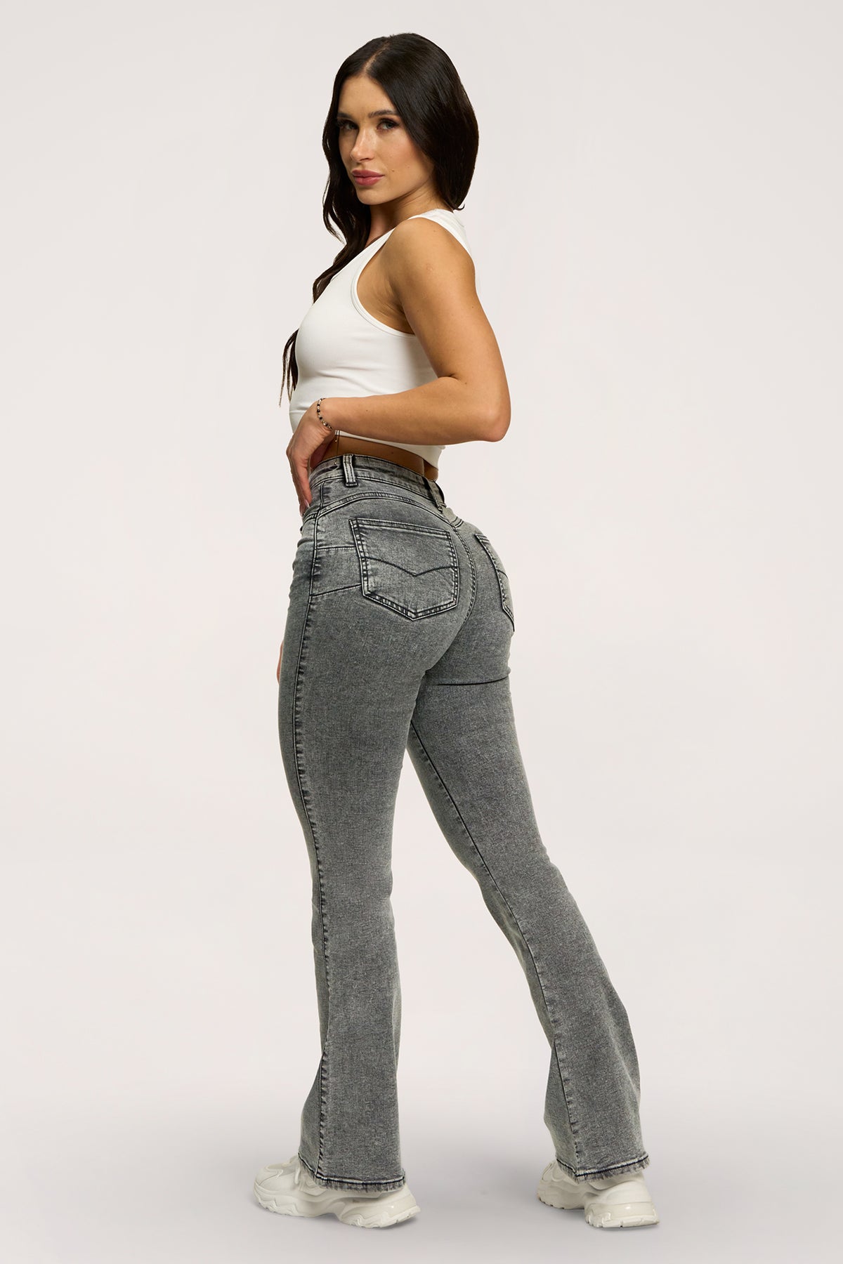 Džínsy zvony perfect slim light grey