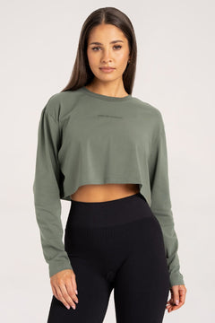 Tričko s dlhým rukávom boxy dusty green