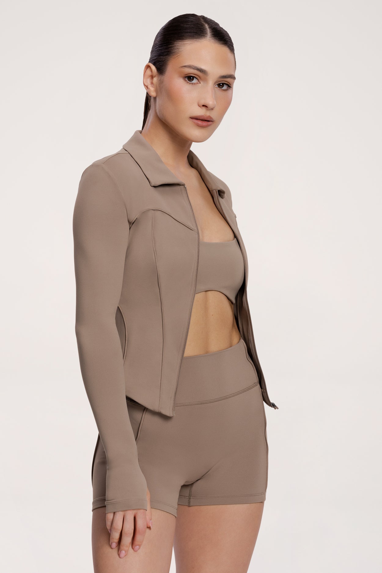 Mikina na zips pilates era warm beige