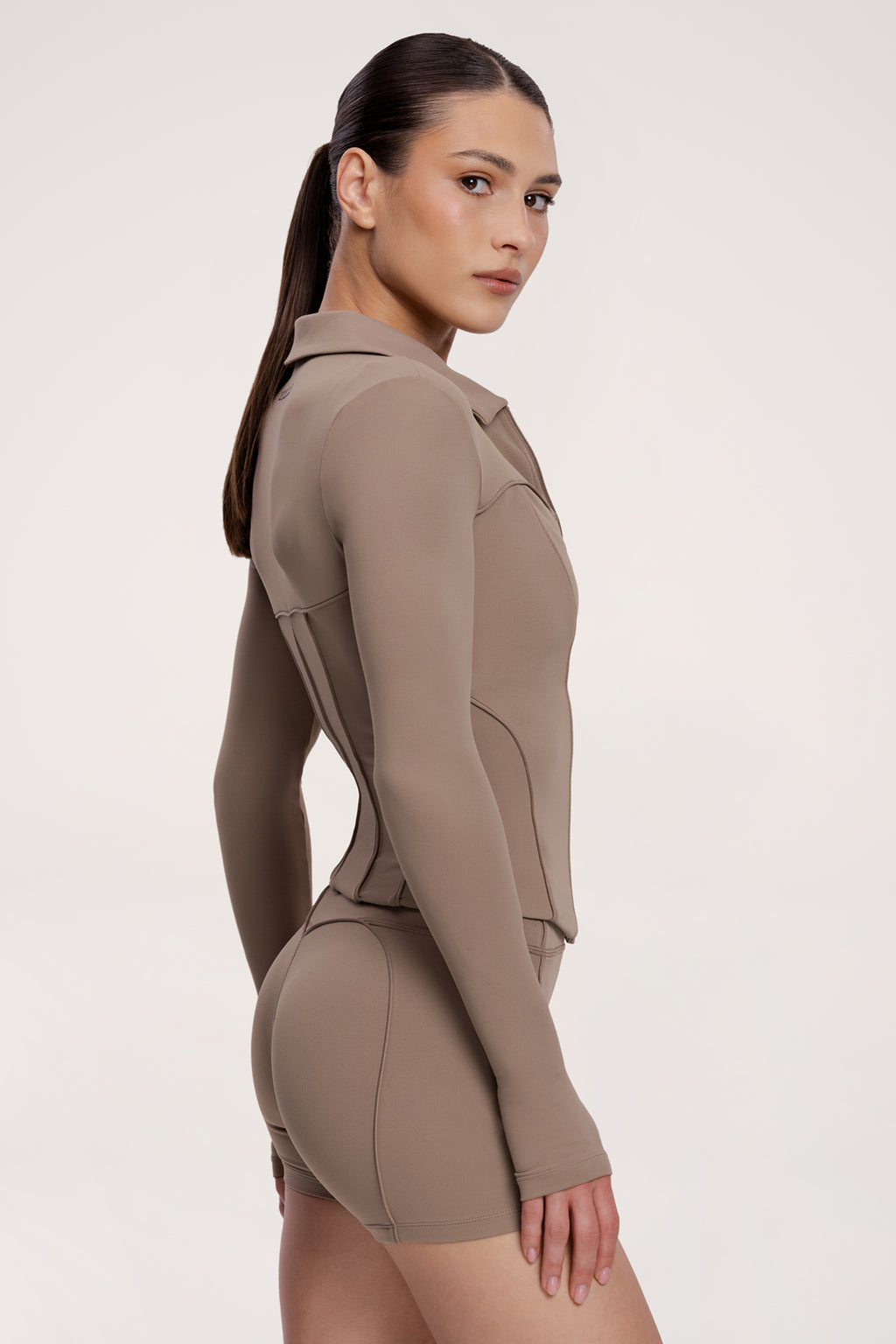 Mikina na zips pilates era warm beige