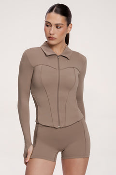 Mikina na zips pilates era warm beige