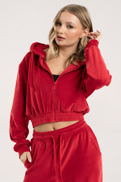 Mikina na zips Velour red