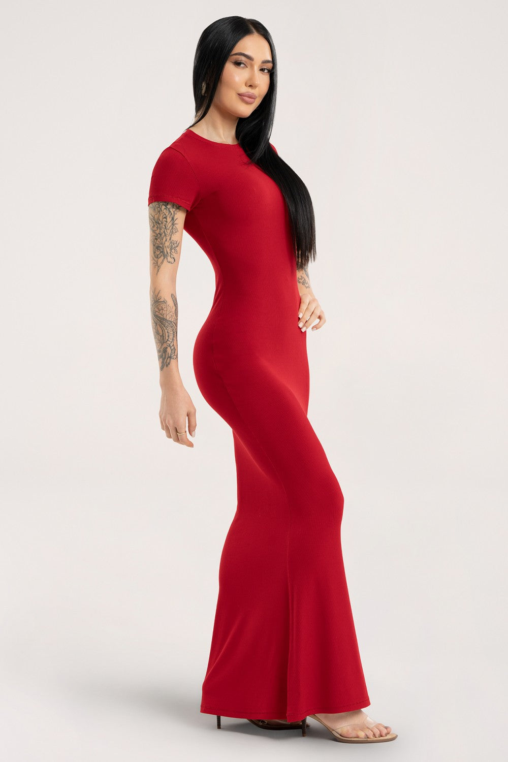 Sukienka flexi maxi z krótkim rękawem red