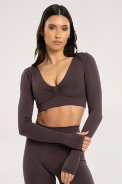 Longsleeve s odhaleným chrbtom cacao