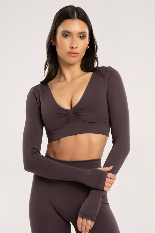 Longsleeve s odhaleným chrbtom cacao