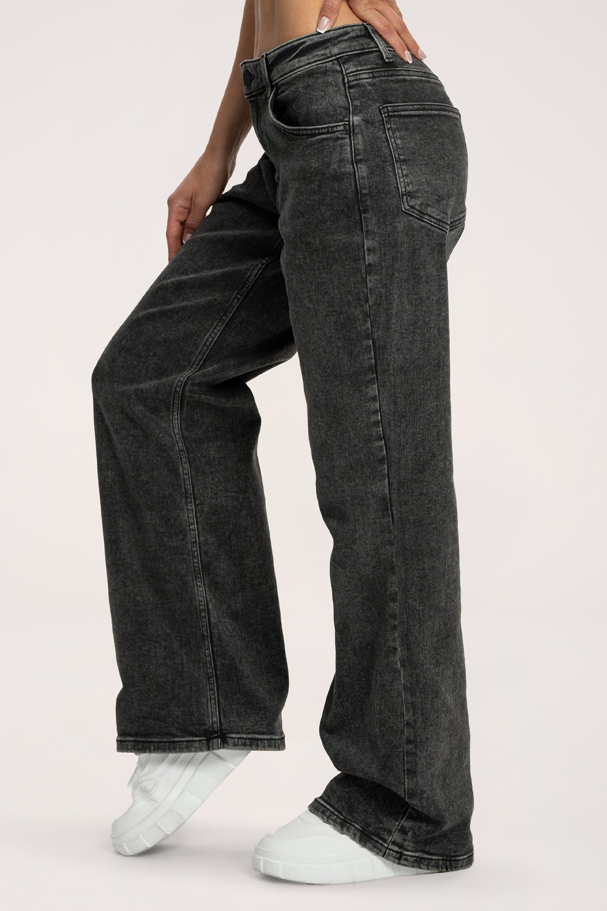 Jeansy long wide z niskim stanem black
