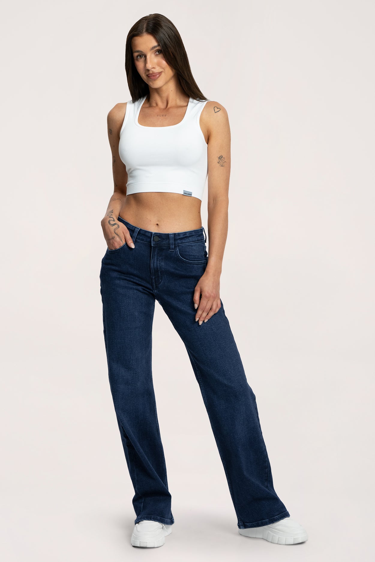 Jeansy wide z niskim stanem navy blue