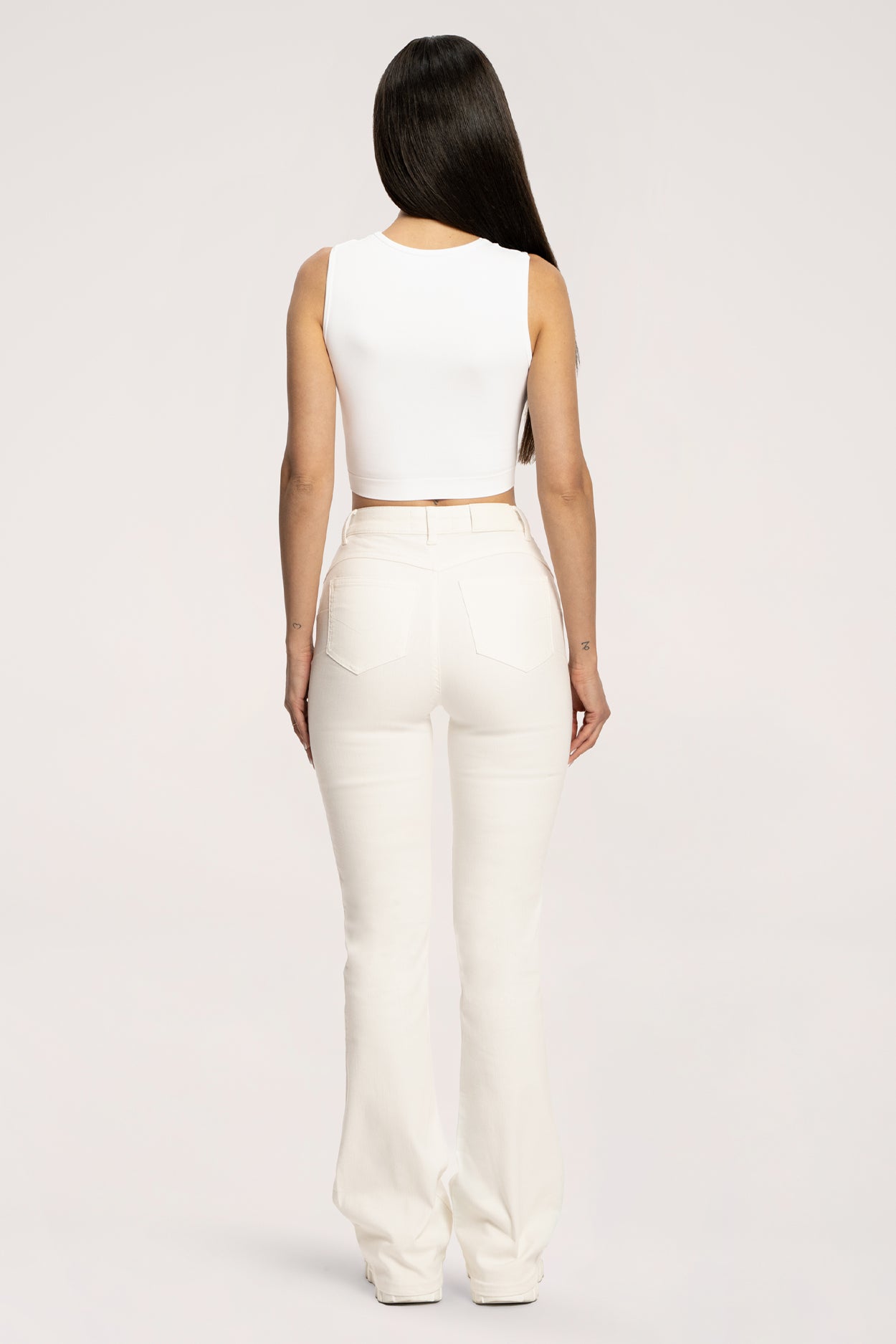 Jeansy long dzwony perfect slim off white