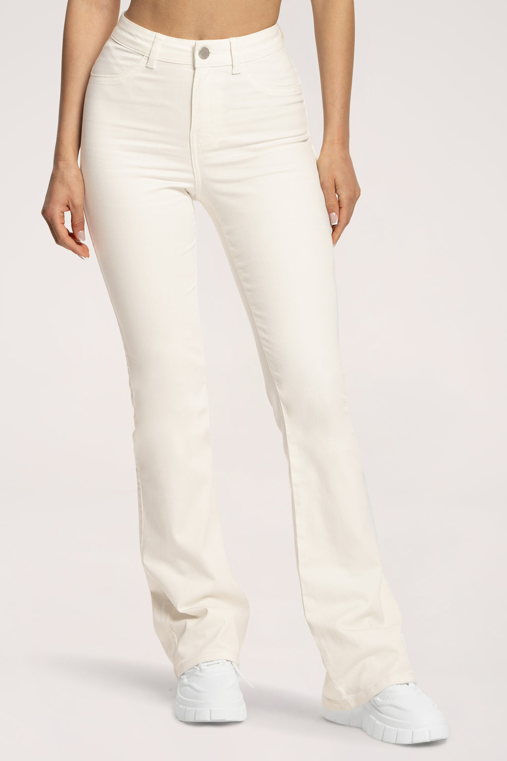 Jeansy long dzwony perfect slim off white